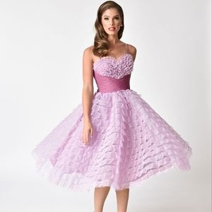 Unique Vintage 1950s Lavender Ruffled Tulle Sweetheart Cupcake Swing Dress